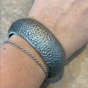 Hammered metal wide silver clamp cuff bracelet